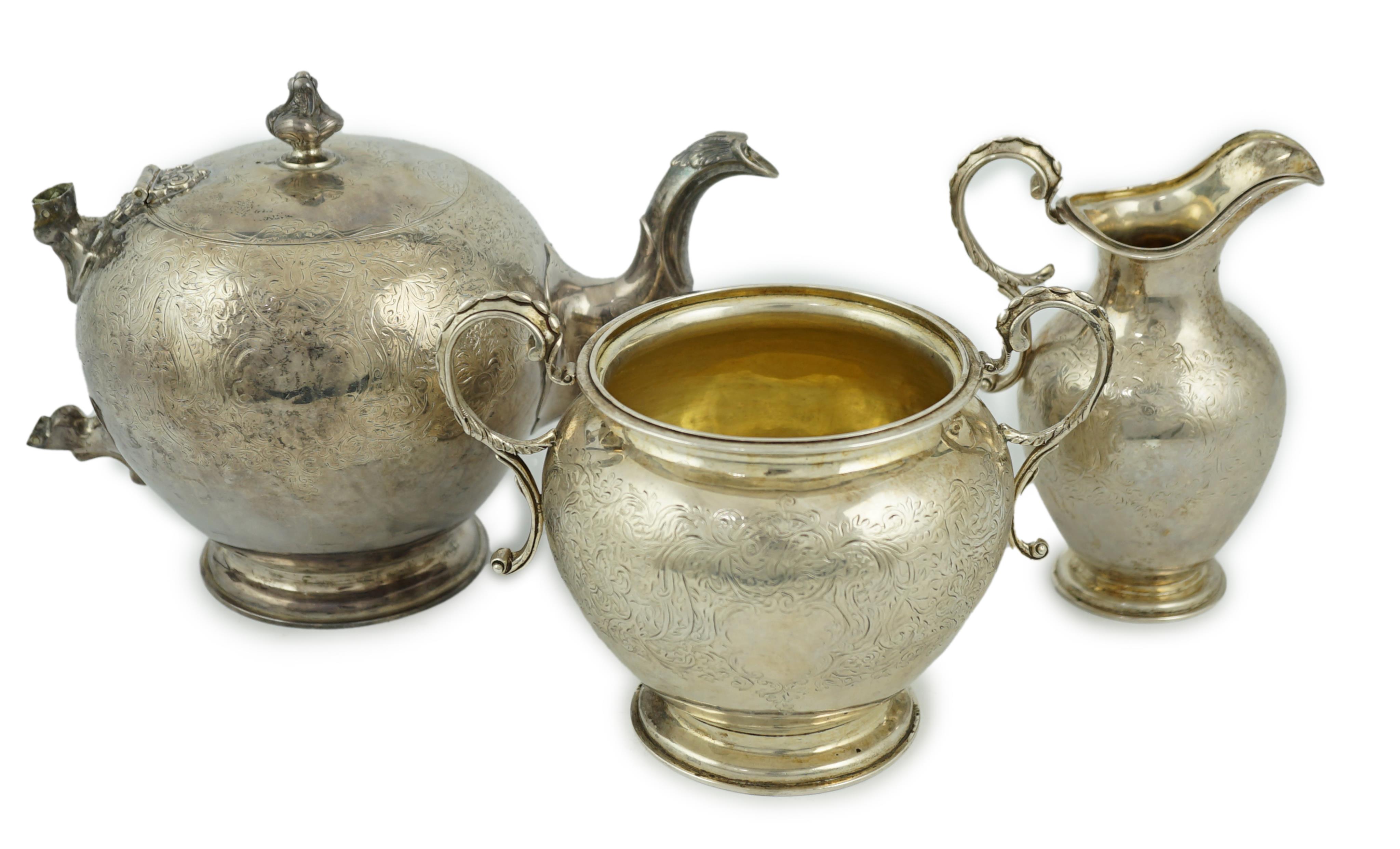 A Victorian Scottish silver three piece tea set, by Marshall & Sons, CITES Submission reference RDENZBMA